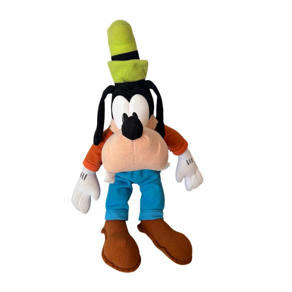 Disney Store exclusive Goofy plush toy featuring classic orange shirt green hat